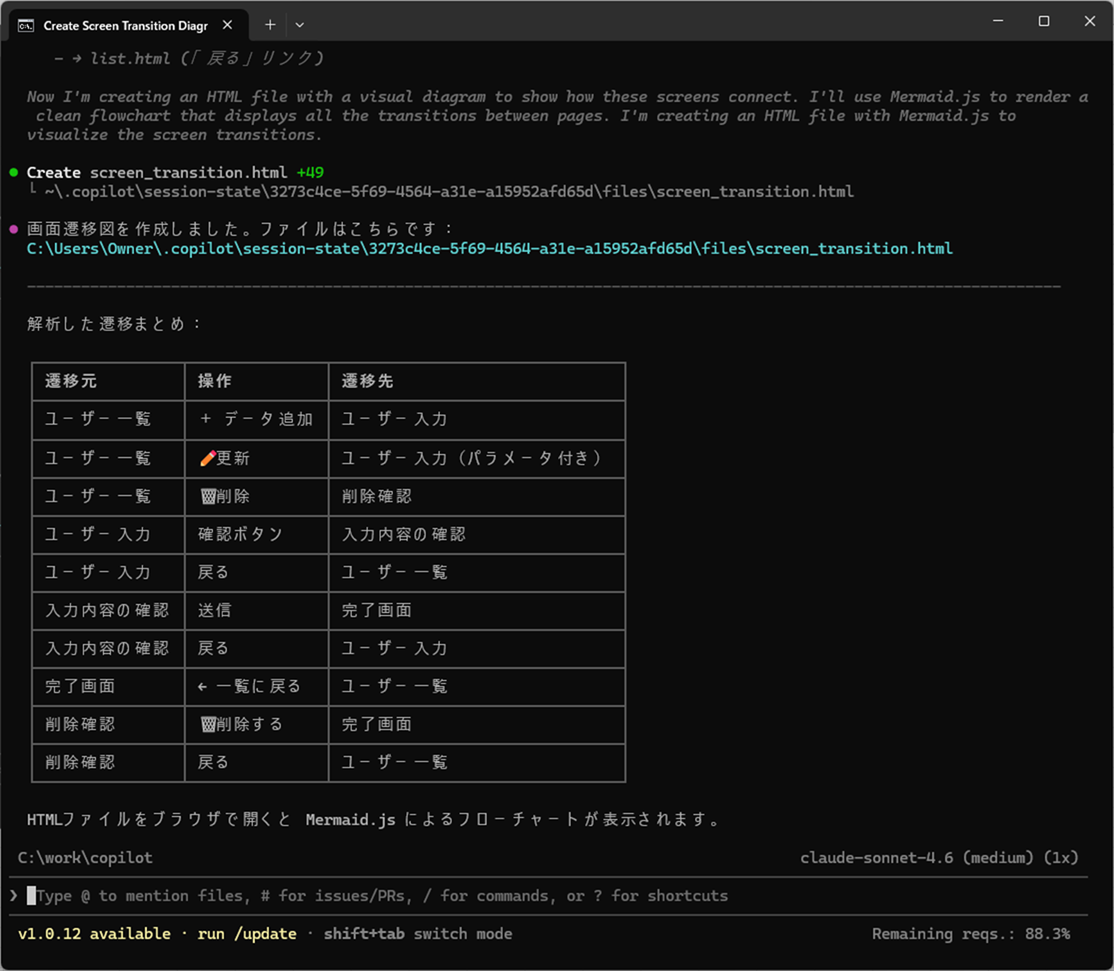 GitHub Copilot CLIによる画面遷移図・シーケンス図作成_4