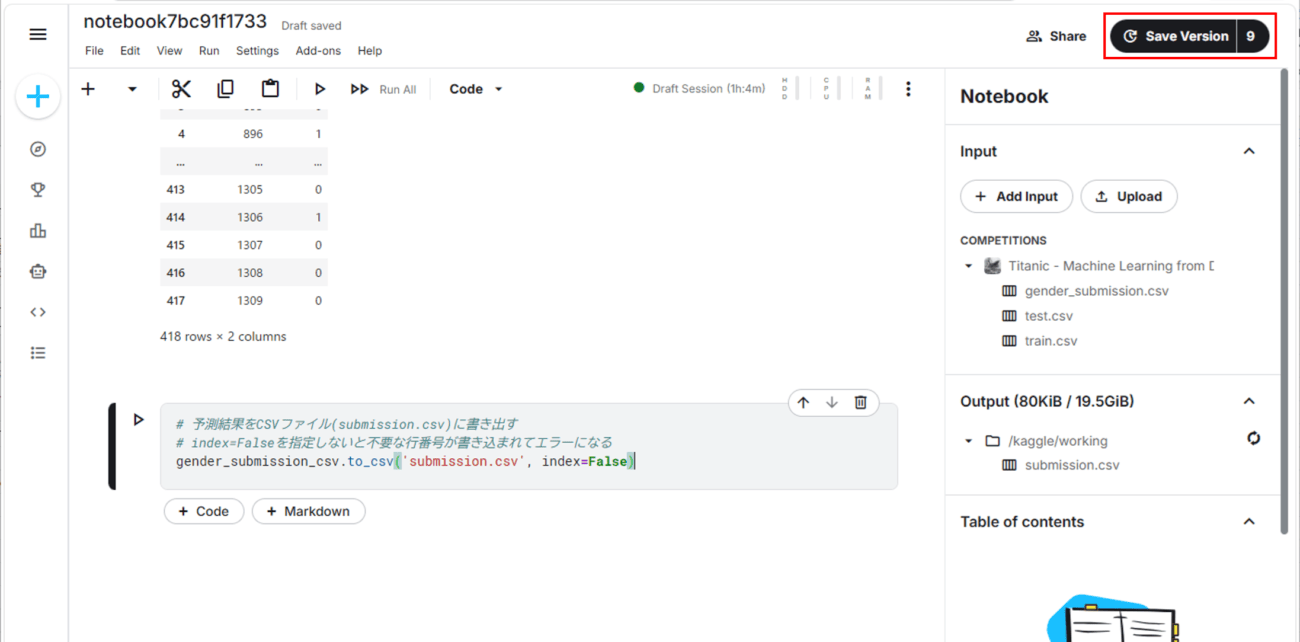 Kaggleでのファイル保存と提出_1_1